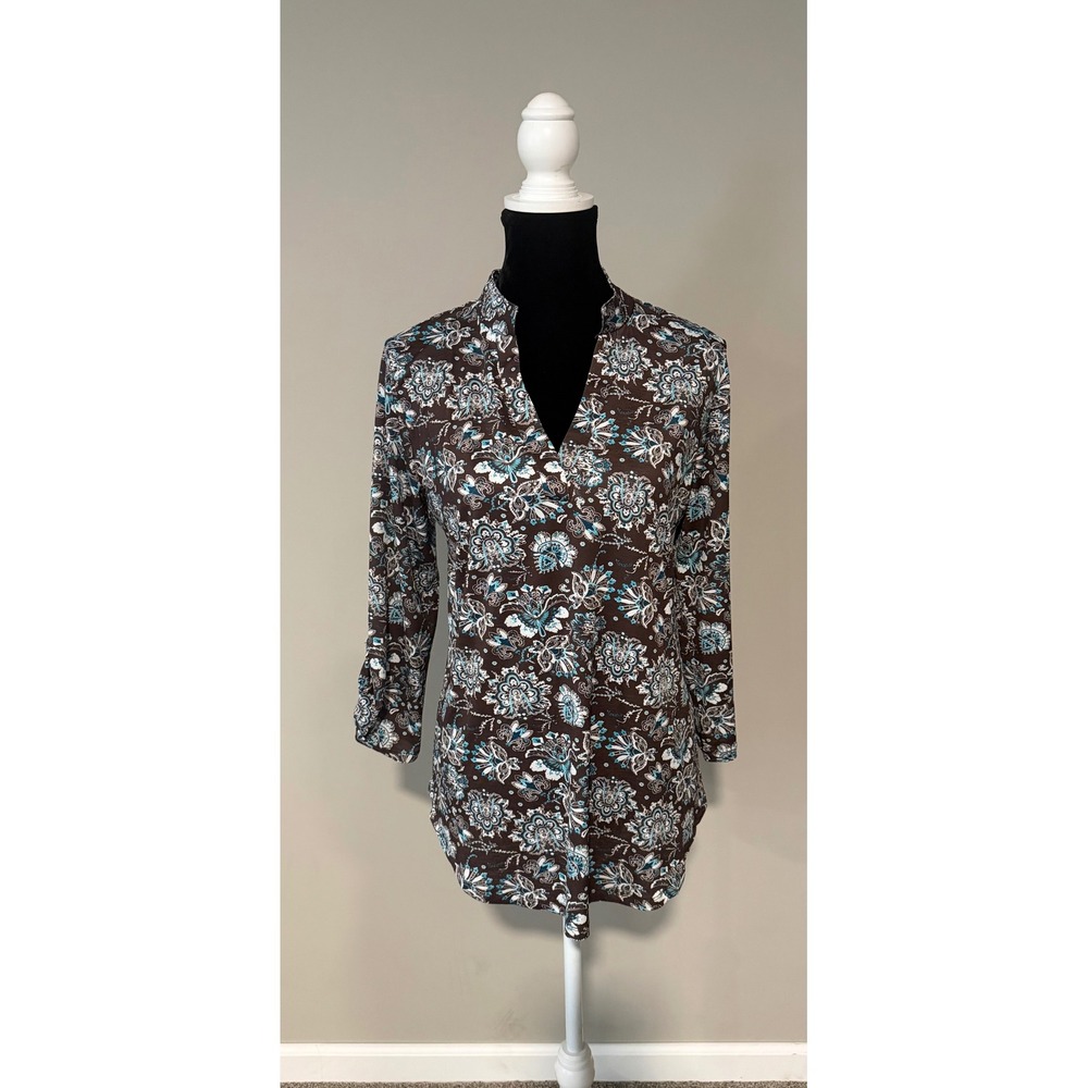 Cowgirl Hardware Western/Rodeo Top Womens Large Brown Paisley Floral 3/4 Sleeve